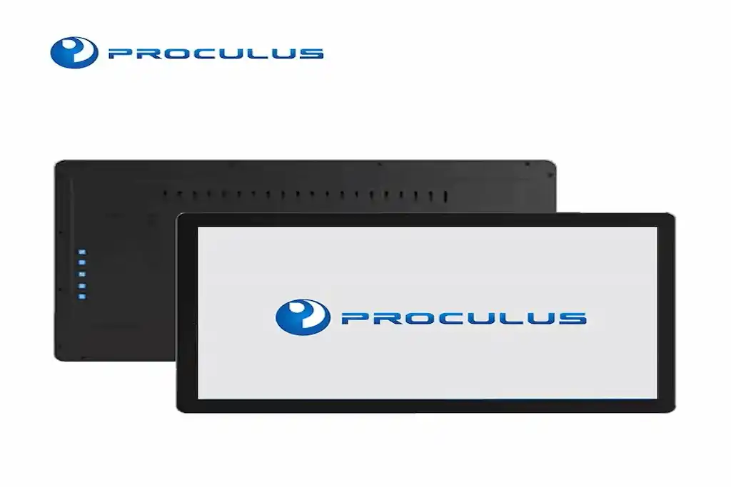 Proculus digital signage display showing front and back view